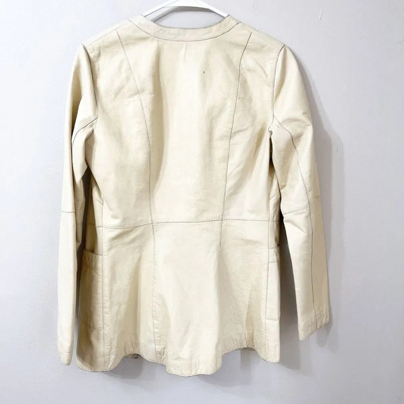 Designer Unique Women Biege Cosmo Bella Leather Biker Jacket Classic Pockets Vtg - Picture 3 of 11